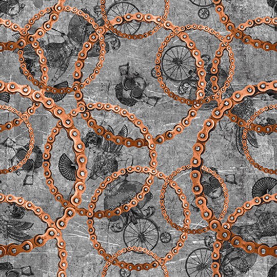 Fabric Blank Quilting Gray Bike Chains by the Quarter Yard 3935-90